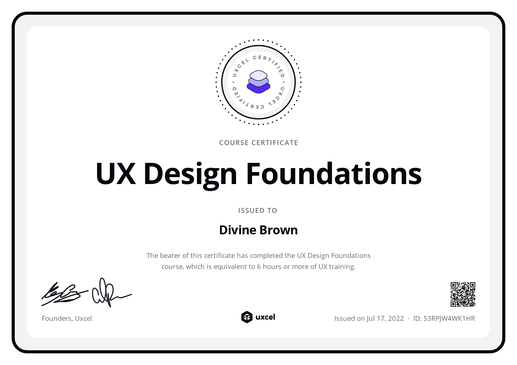 Divine Brown's certificate